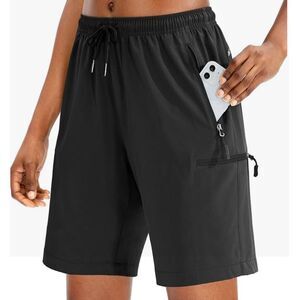 NEW Santiny Women’s Lightweight Cargo Shorts Black Large Zipper Pockets Bermuda